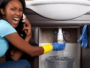 Emergency plumbing repair for a leaking sink drain under a bathroom vanity in Mountain View, CA